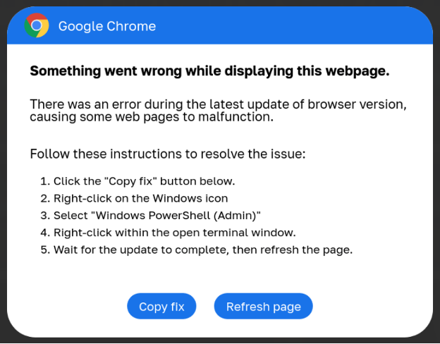图片 2：假冒的 Google Chrome 错误
