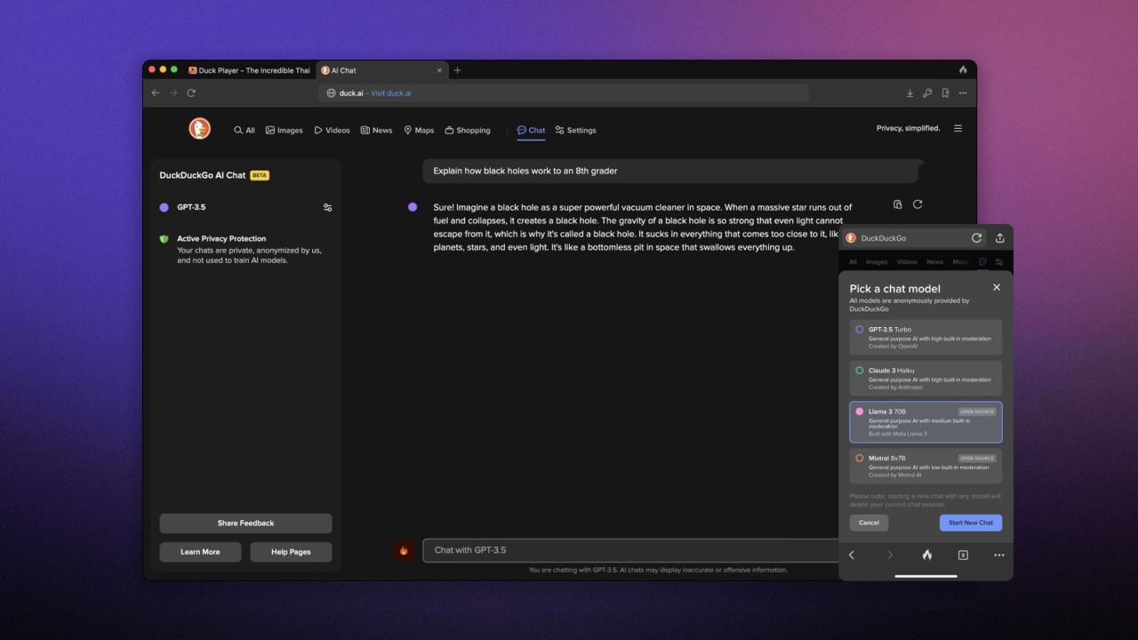 DuckDuckGo 推出私密 AI 聊天功能,保护用户隐私 DuckDuckGo 推出私密 AI 聊天功能,保护用户隐私