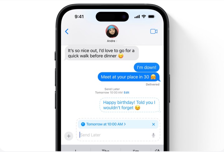 显示如何在 iOS 18 中预定消息的截图。