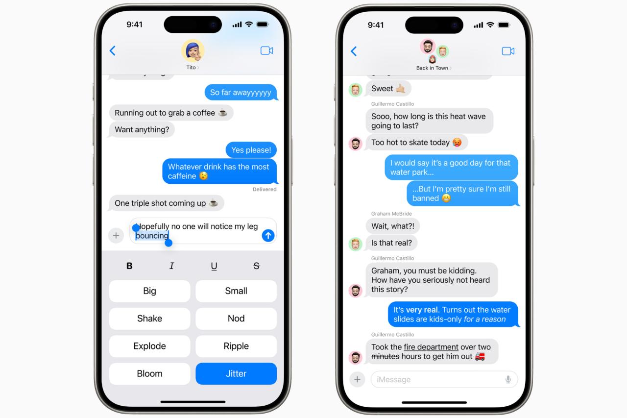 iOS 18 中的文本格式功能。