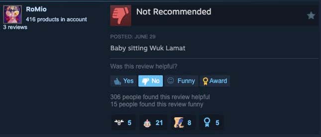 图片 5：Steam 评论，内容为“照顾乌克·拉马特”