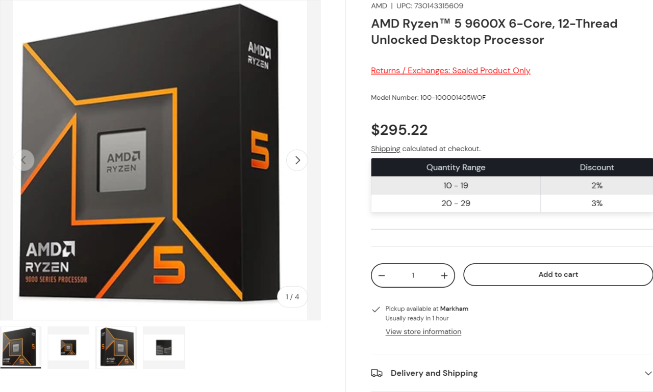 AMD Ryzen 5 9600X Zen 5 桌面 CPU