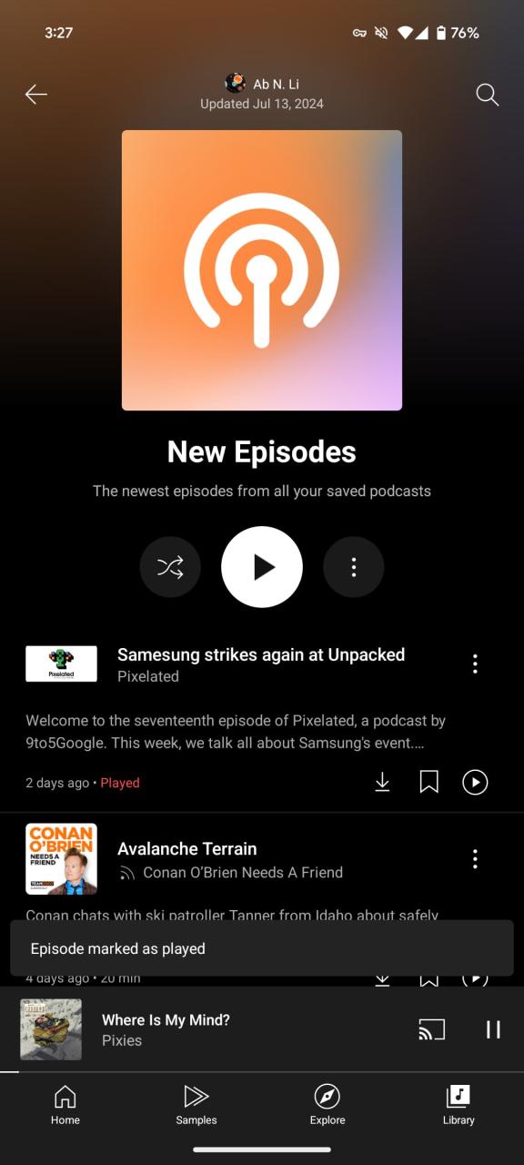 YouTube Music 播客功能截图