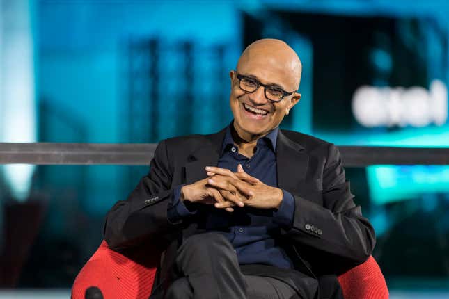 Satya Nadella 于 2023 年 10 月 17 日在德国柏林的 Axel Springer Neubau。照片：Ben Kriemann (Getty Images)