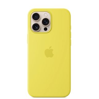 白色背景上的 Apple iPhone 16 Pro Max Silicone Case with MagSafe in yellow
