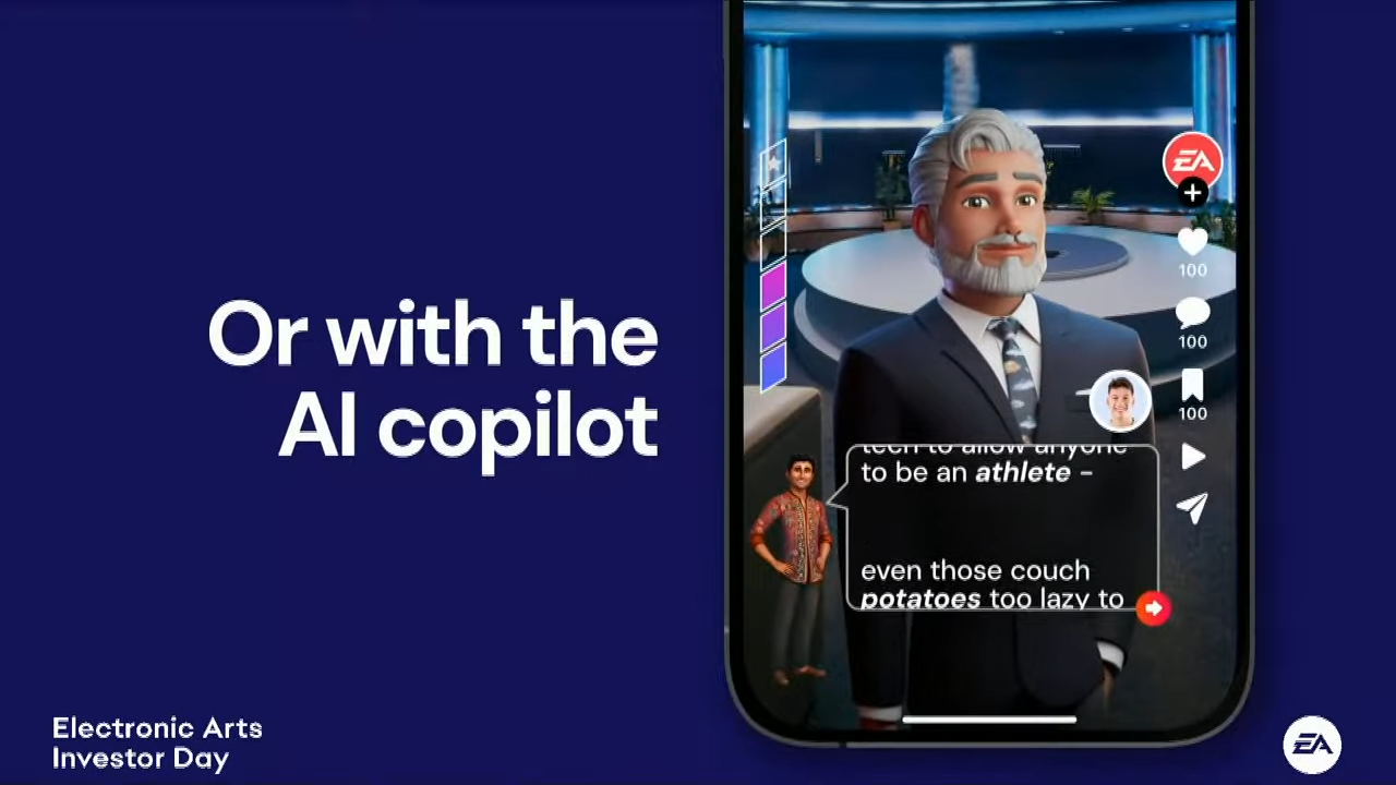EA 的投资者日 2024 上的 AI 实验截图