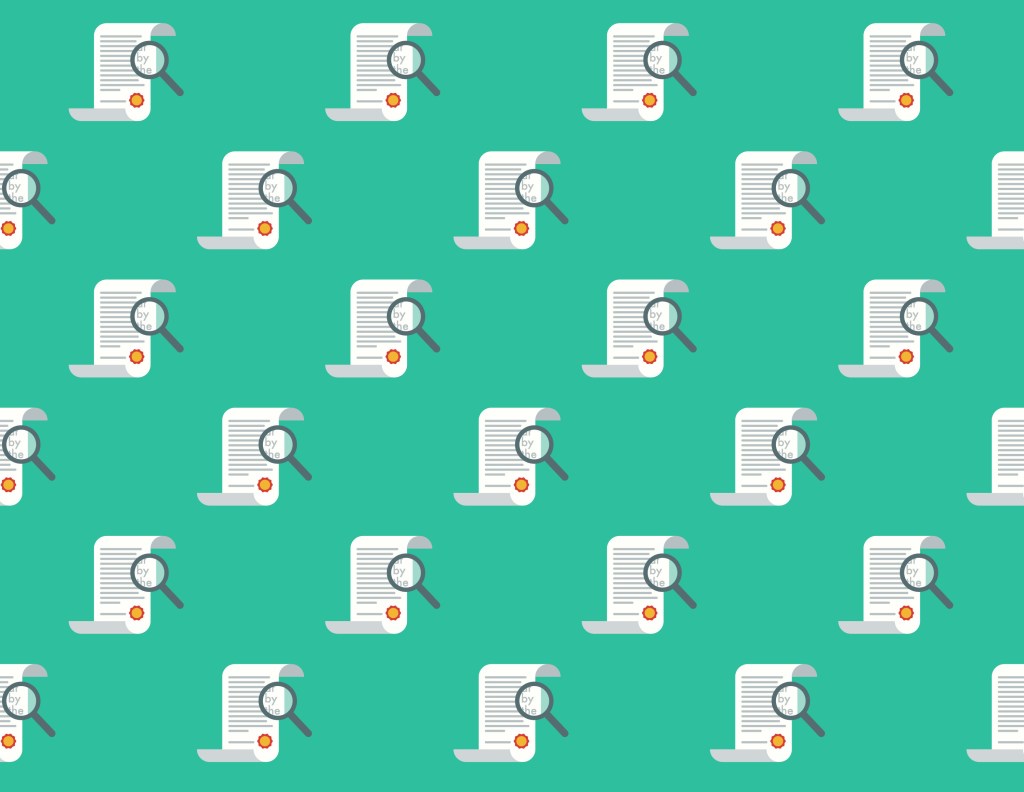 Image 5: repeating image of magnifying glass over document, on green background