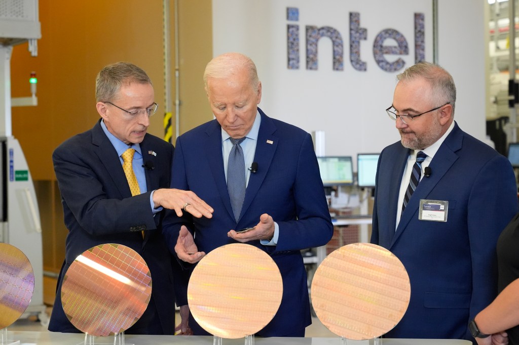 Image 1: Intel CEO Pat Gelsinger at an Arizona factory with President Biden in March.