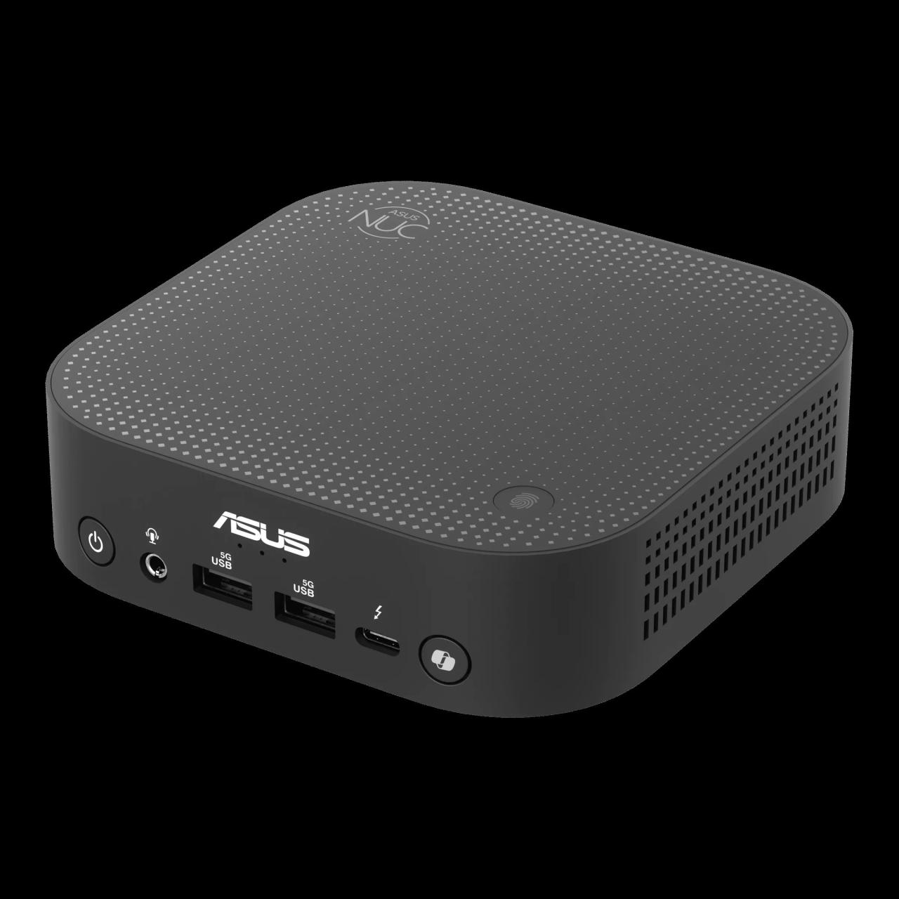 Asus NUC 14 Pro AI 顶部和正面的四分之三角度图片