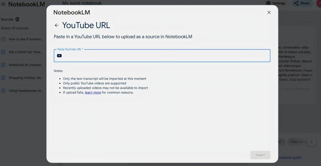 将 YouTube 添加到 NotebookLM