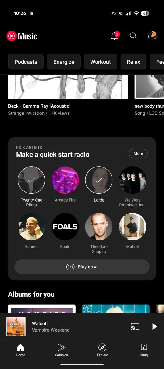 YouTube Music quick start radio