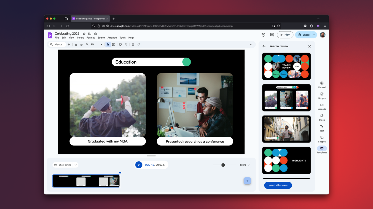 Google Vids 中的年度回顾模板
