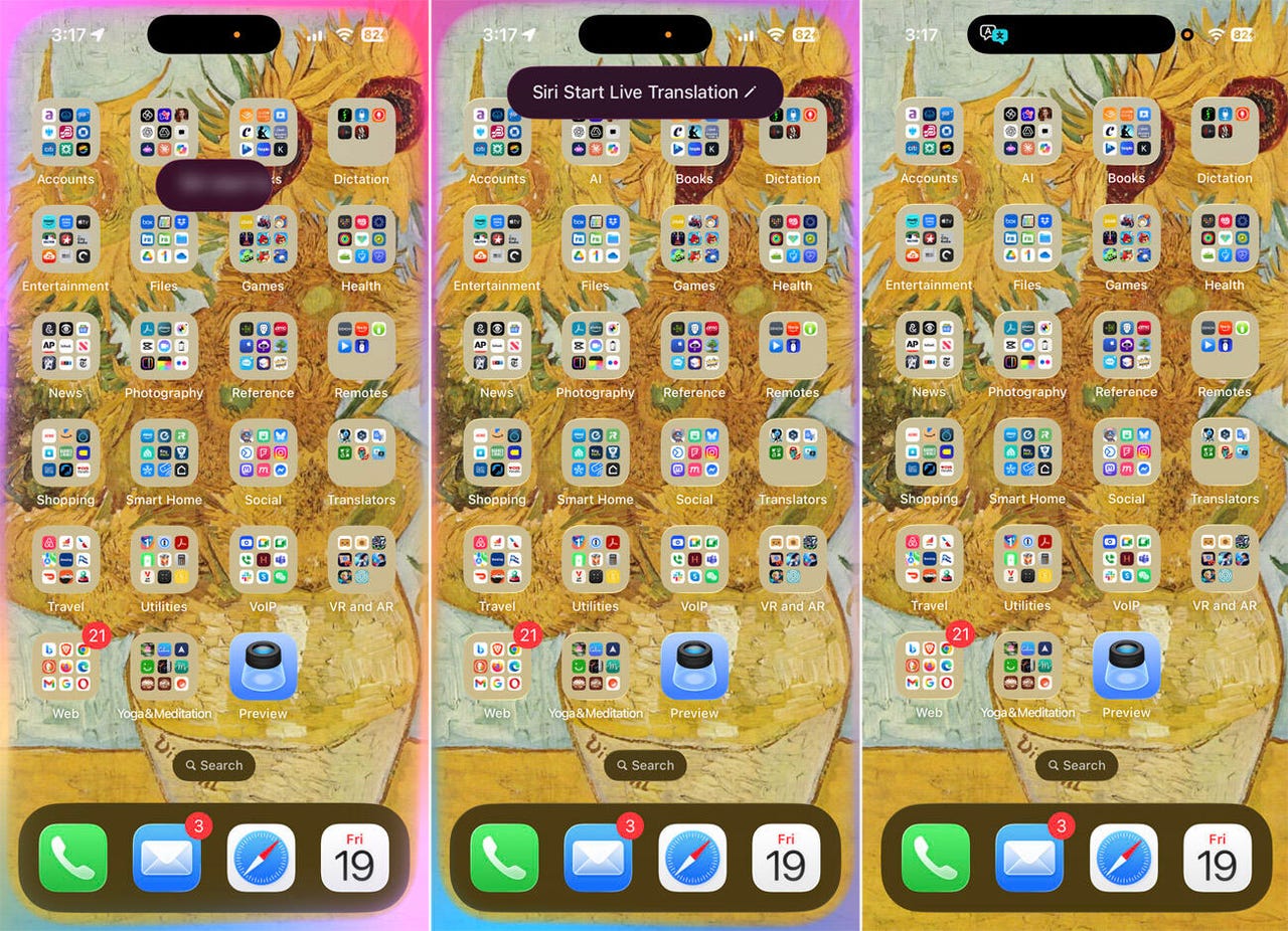 说：“Siri，开始实时翻译。”