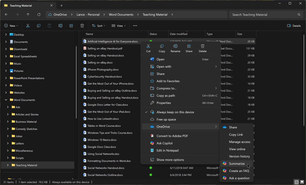Microsoft Copilot 在文件浏览器中分析 OneDrive 文件