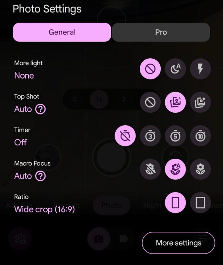 Pixel 相机应用照片设置