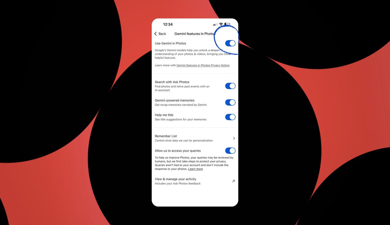 在 Google Photos 中关闭“使用 Gemini”