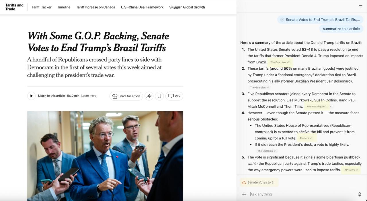 Atlas 从替代来源中提取有关《纽约时报》文章的信息，而不直接访问《纽约时报》网站。