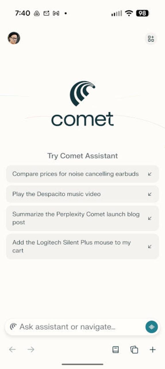 Comet 移动浏览器主页面