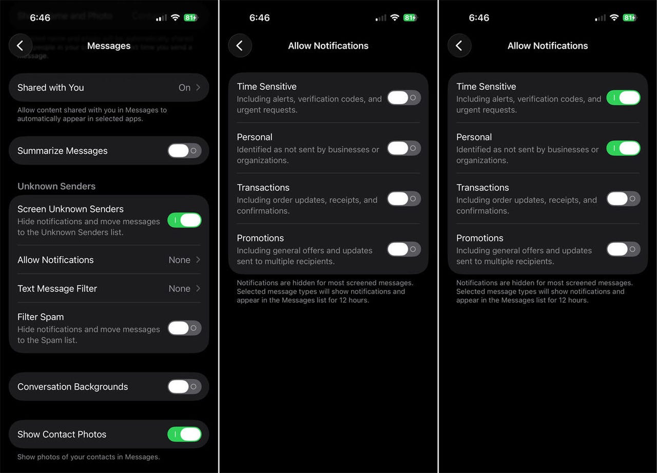 Allow certain notifications