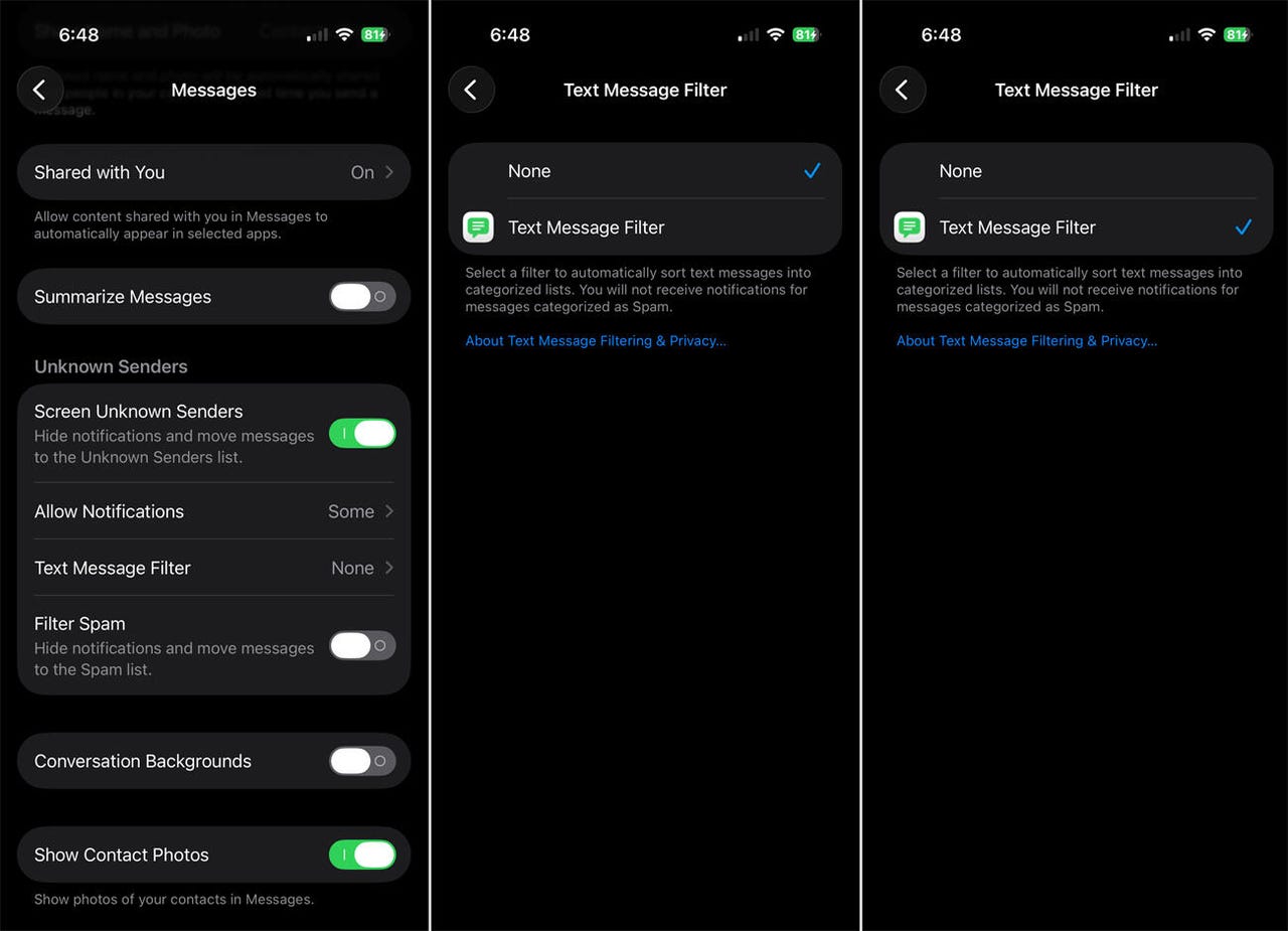 Organize notifications from unknown senders into specific lists