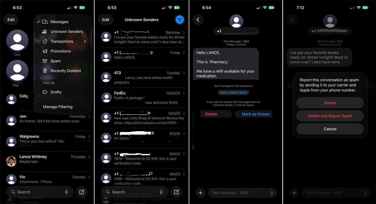 Check messages from unknown senders