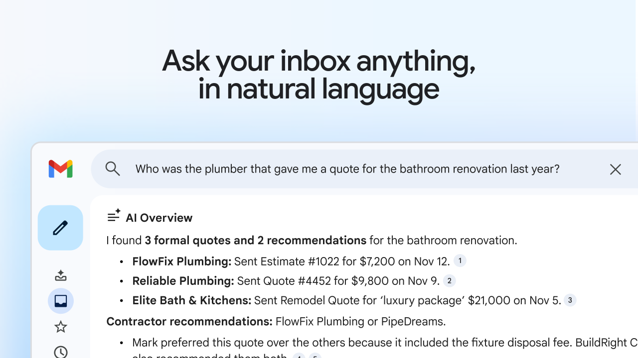 谷歌 Gmail AI 功能全面升级:邮件搜索、写作辅助与智能收件箱 谷歌 Gmail AI 功能全面升级:邮件搜索、写作辅助与智能收件箱