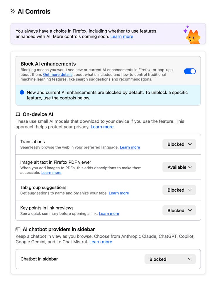 Firefox 148 重磅更新：一键关闭 AI 功能，你的浏览器你做主！